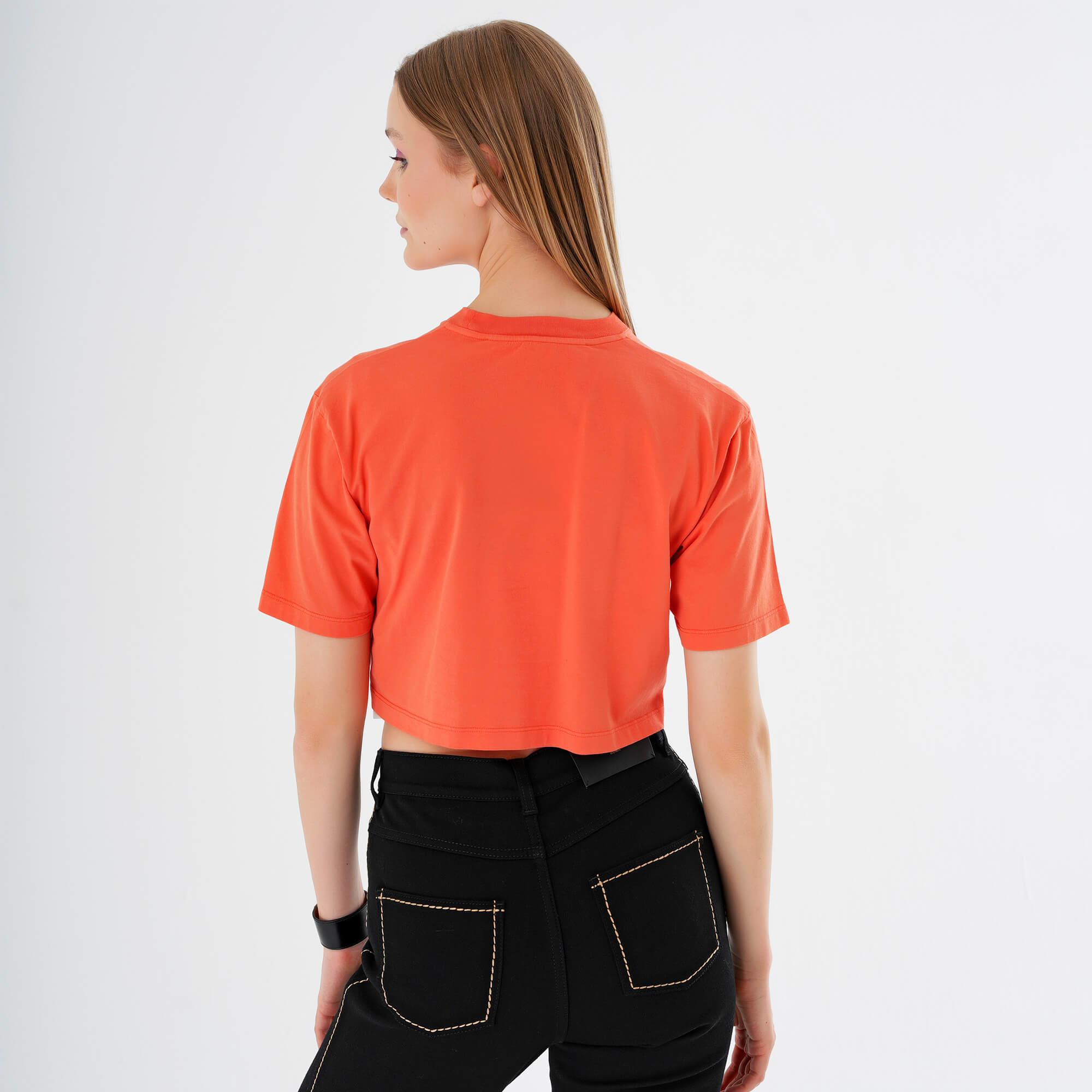 Off White - Orange Logo Printed  Cropped Tshirt M